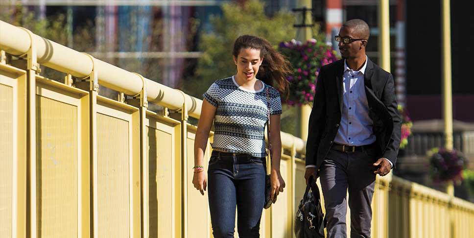 Lillianne Taylor, rising 9th grader and Visual Arts major at CAPA, talks about the upcoming school year with Pittsburgh Promise recipient Joshua Devine, a Taylor Allderdice High School and Pennsylvania State University graduate now working for the Allegheny Conference on Economic Development.