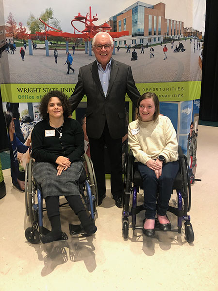 Michael Daniels pictured with Amelia Whorton and Aubrey Weaver, who received scholarships to Wright State University, made possible by Patrick’s fund. 
